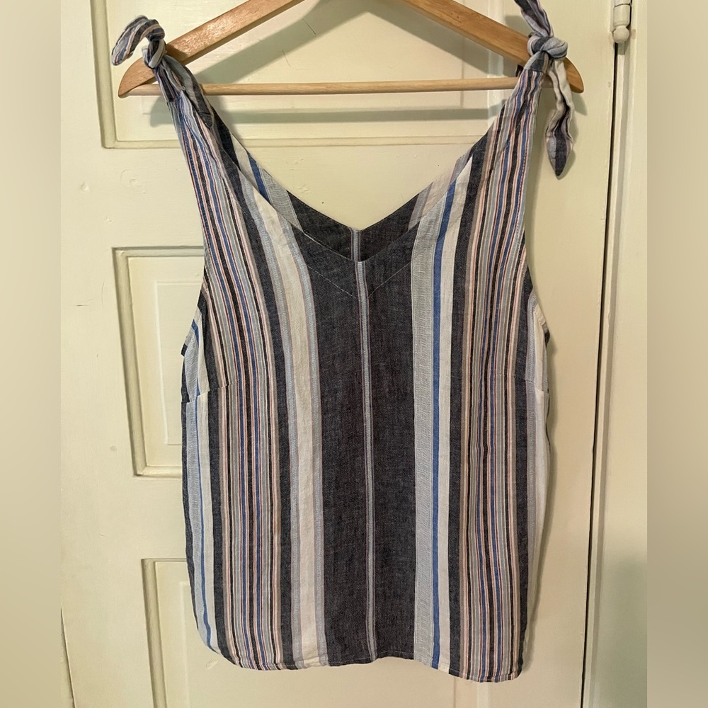 A New Day Tie-Shoulder Linen Tank in Nautical Stripe
